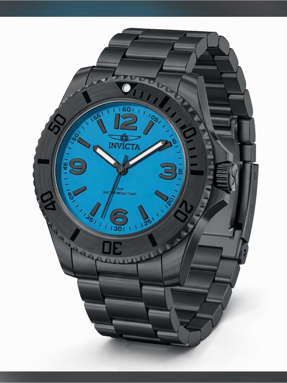 Invicta Black Stainless Steel Watch with Blue Dial